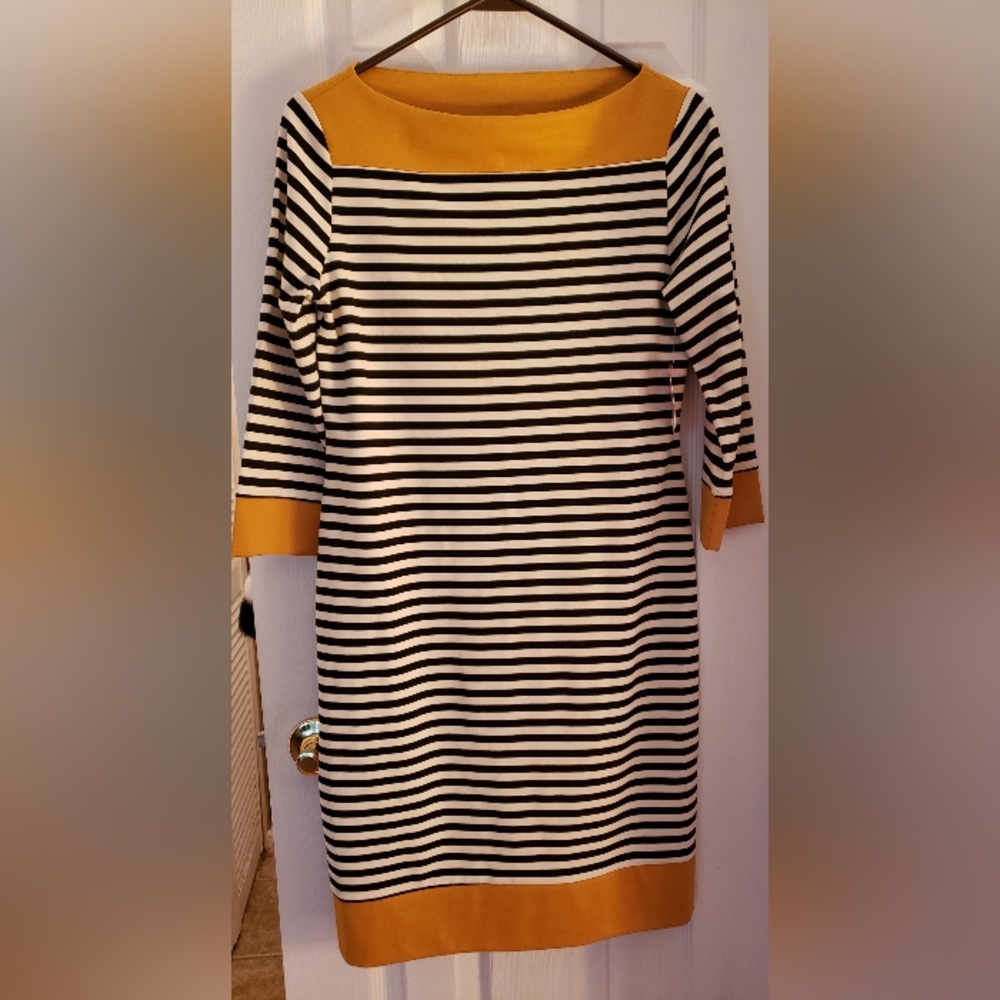 Isaac Mizbahi Striped Knit Dress Yellow, White and Black, Size Small 6-8, NWT